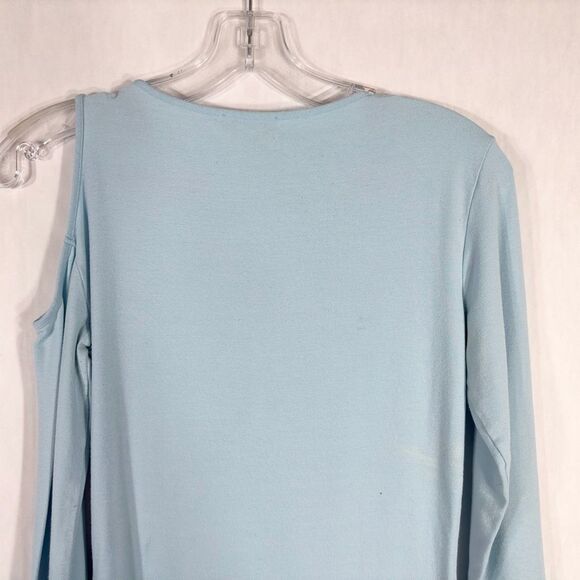 Cache‎ Small Top Knit Light Baby Blue Rhinestones Cut Out Cold Shoulder Y2K 1348 - Picture 6 of 10